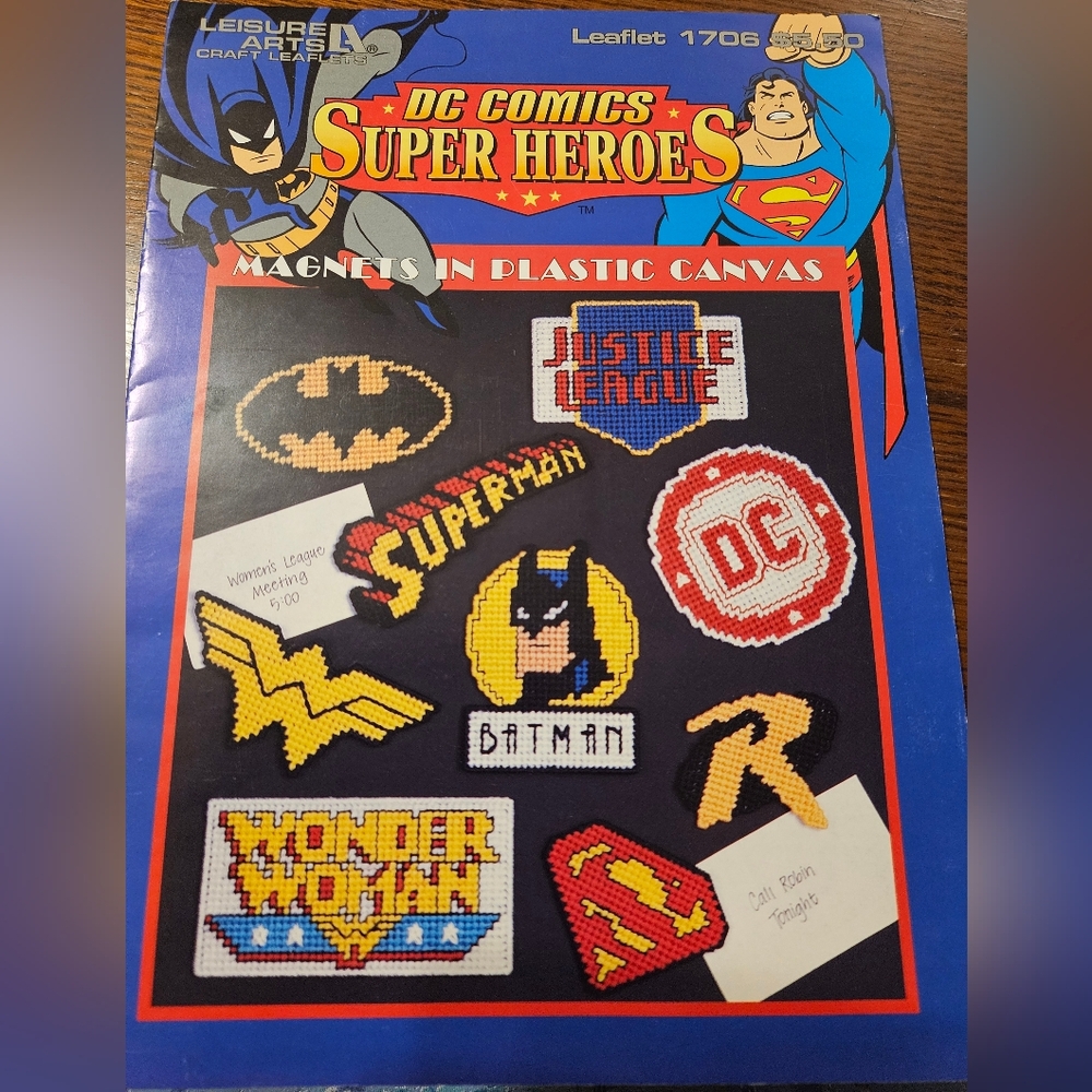 DC Comics Super Hero Magnets In Plastic Canvas Vintage 1996 Leaflet